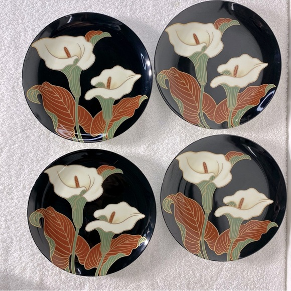 Vintage Fitz and Floyd Calla Lily Fine Porcelain Side Plates X4 - Picture 1 of 12